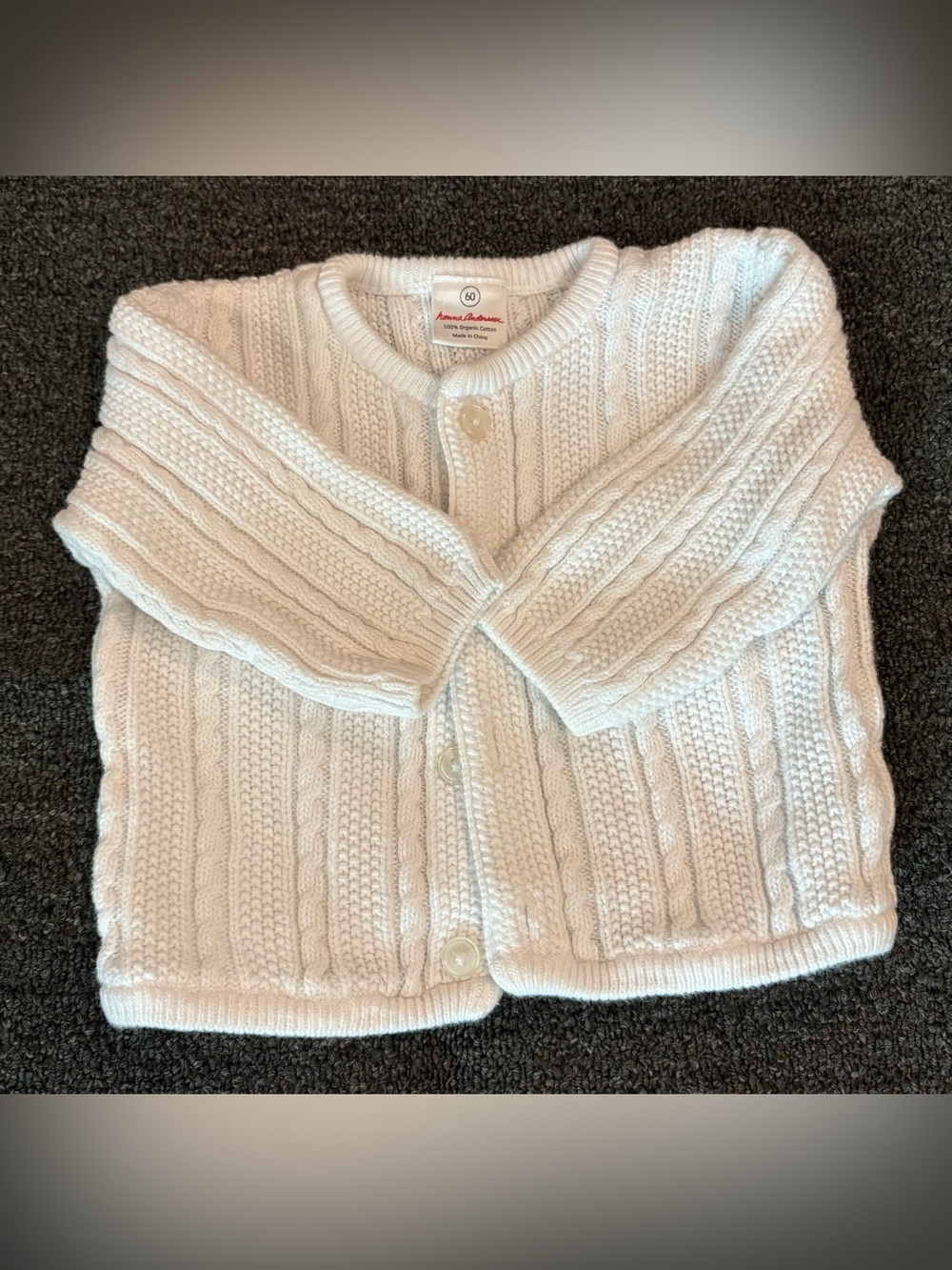 Hanna Andersson White Cable-Knit Cardigan